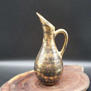 Vintage Stangl Black Gold Pitcher 22K Gold Accents Mid Century Pottery